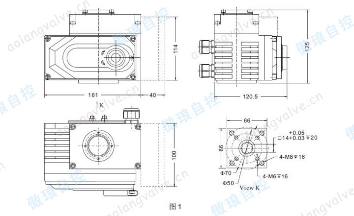 AQX-005 和 AQX-008 外形及安裝尺寸(虛線部分為模擬量控制盒，開關(guān)型無(wú)此尺寸)