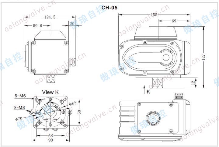 CH系列電動執(zhí)行器CH05主要外形尺寸,RC系列電動執(zhí)行器RC05主要外形尺寸