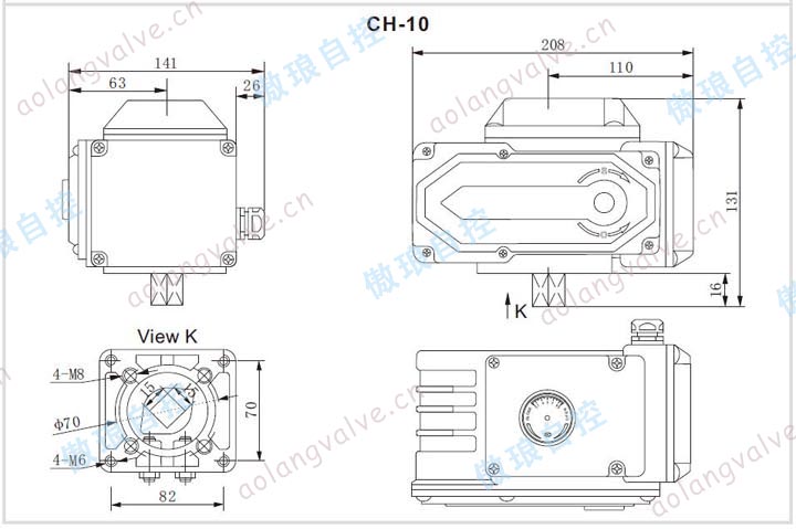 CH系列電動執(zhí)行器CH10主要外形尺寸,RC系列電動執(zhí)行器RC10主要外形尺寸