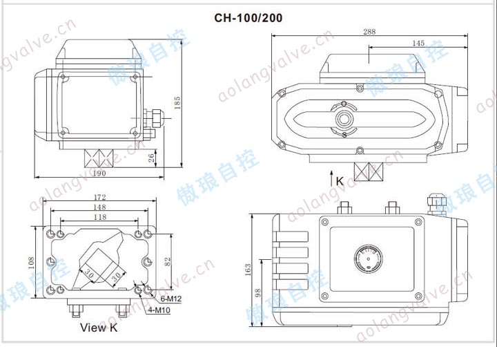 CH系列電動執(zhí)行器CH100/200主要外形尺寸,RC系列電動執(zhí)行器RC100/200主要外形尺寸