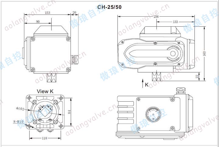 CH系列電動執(zhí)行器CH25/50主要外形尺寸,RC系列電動執(zhí)行器RC25/50主要外形尺寸