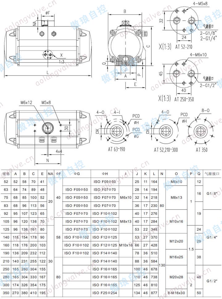 AT氣動執(zhí)行器外形尺寸圖